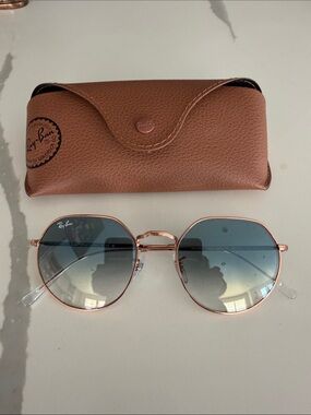 New Ray-Ban Jack unisex RoseGold Frame Blue Gradient Lens Sunglasses